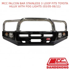 MCC FALCON BAR STAINLESS 3 LOOP FITS TOYOTA HILUX WITH FOG LIGHTS (03/05-06/11)
