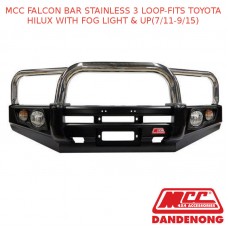 MCC FALCON BAR STAINLESS 3 LOOP-FITS TOYOTA HILUX WITH FOG LIGHT & UP(7/11-9/15)