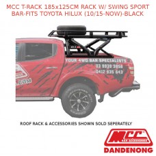 MCC T-RACK 185x125CM RACK W/ SWING SPORT BAR-FITS TOYOTA HILUX (10/15-NOW)-BLACK