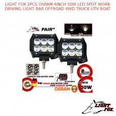 LIGHT FOX 2PCS OSRAM 4INCH 30W LED SPOT WORK DRIVING LIGHT BAR OFFROAD