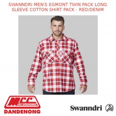 SWANNDRI MEN'S EGMONT TWIN PACK LONG SLEEVE COTTON SHIRT PACK - RED/DENIM