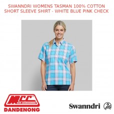 SWANNDRI WOMENS TASMAN 100% COTTON SHORT SLEEVE SHIRT - WHITE BLUE PINK CHECK