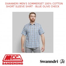 SWANNDRI MEN'S SOMMERSET 100% COTTON SHORT SLEEVE SHIRT - BLUE OLIVE CHECK