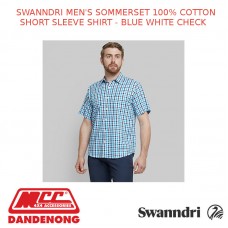 SWANNDRI MEN'S SOMMERSET 100% COTTON SHORT SLEEVE SHIRT - BLUE WHITE CHECK