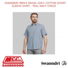 SWANNDRI MEN'S PAIHIA 100% COTTON SHORT SLEEVE SHIRT - TEAL NAVY CHECK